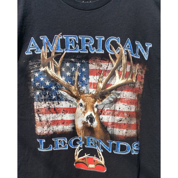American Legends T-Shirts Black 2XL American flag & Buck - Picture 3 of 4